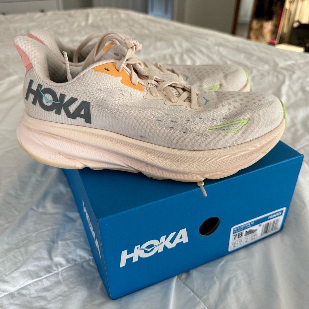 Hoka Athletic Shoes in Cream and Orange